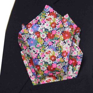 Hand Stitched Tana Lawn Cotton Pocket Square Multicolor Rolled Hem Floral Men's